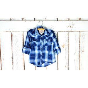 Wrangler childrens/kids blue plaid/checker button down western shirt